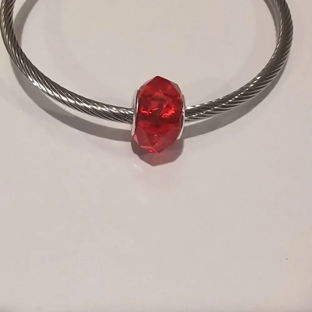 Silver Red Faceted Charm‎ for Pandora Style Bracelet